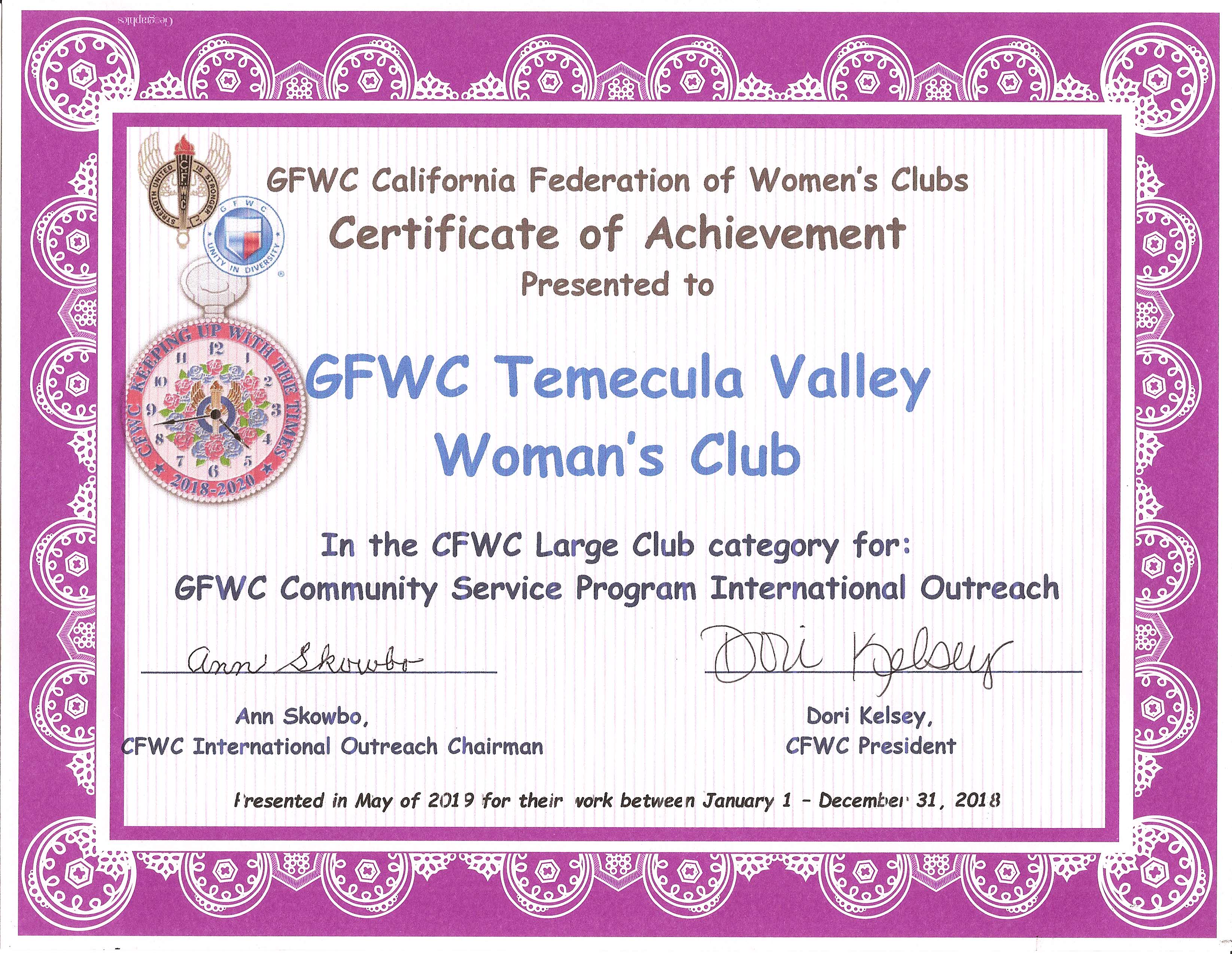 Community Service Program International Outreach - CFWC May 2019